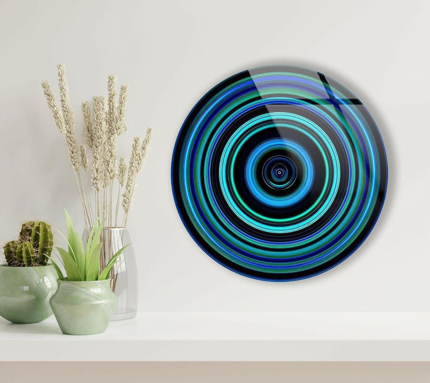 My Photostation.com 39,4''(100cm) Diameter Blue and Green Round Glass Wall Art Tempered Glass Printing Wall Decor Large Wall Art Wall Hangings