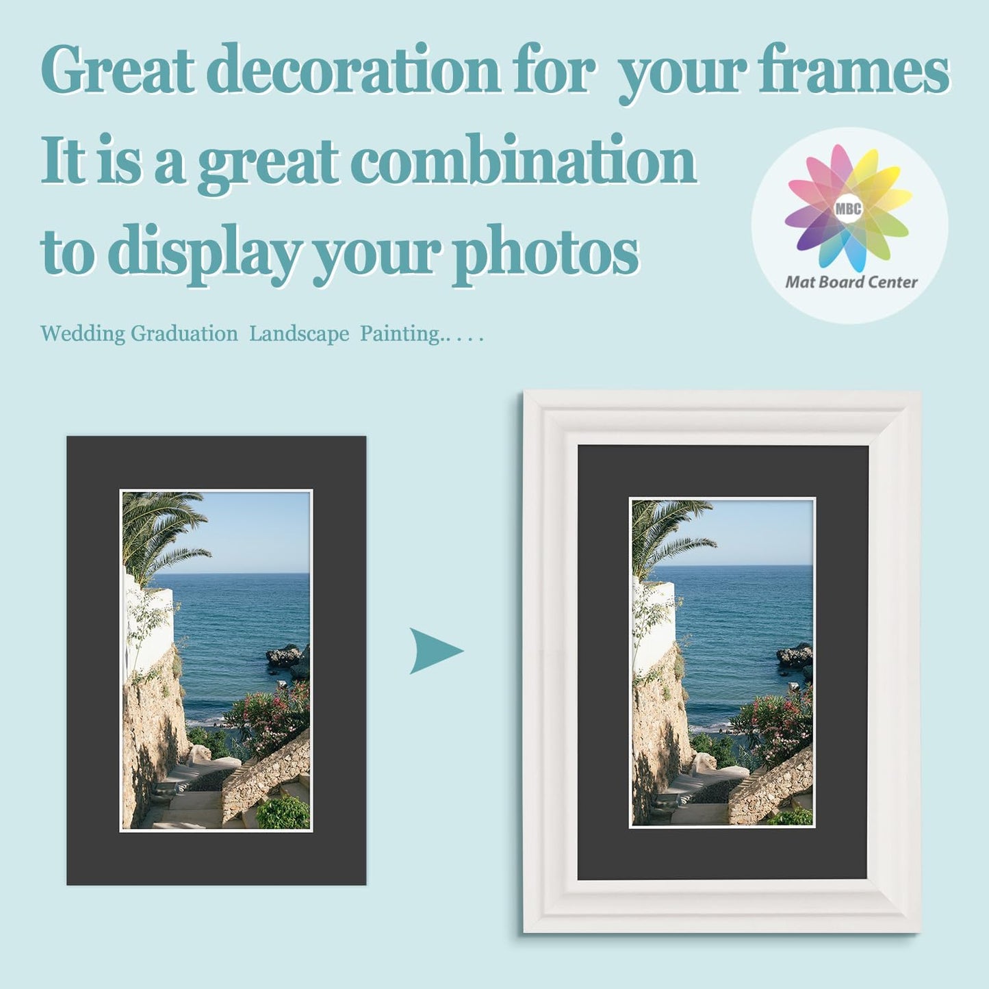 MBC MAT BOARD CENTER, 5 Pack 4x6 for 3x5 Black Picture Mats Frame Mattes, Bevel Cut, Acid Free, 4-ply Thickness