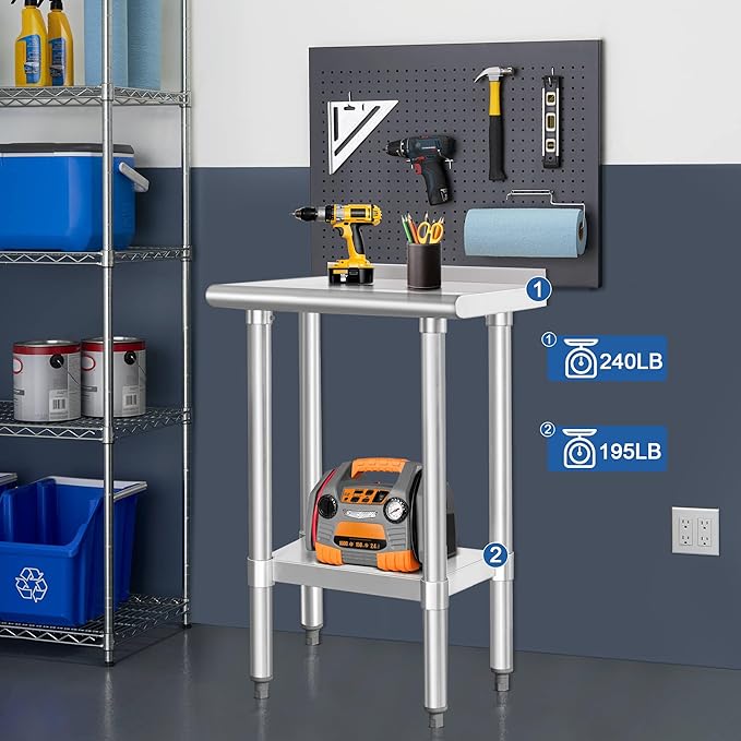 HARDURA Stainless Steel Commercial Work Table Prep Work Metal Table 14×24 Inches with Undershelf and 2" Backsplash Heavy Duty NSF 430 for Kitchen Food Prep