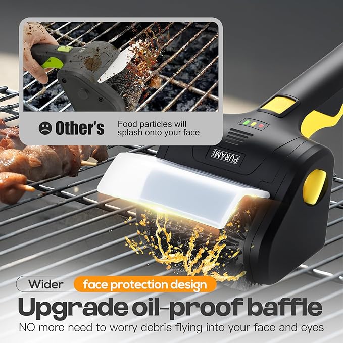 Battery Operated Grill Cleaner PURAMI Wireless Outdoor 360° Rotating Electric Grill Brush, Rechargeable Lithium 8V 700r/min Heavy Duty BBQ Accessories Scrubber