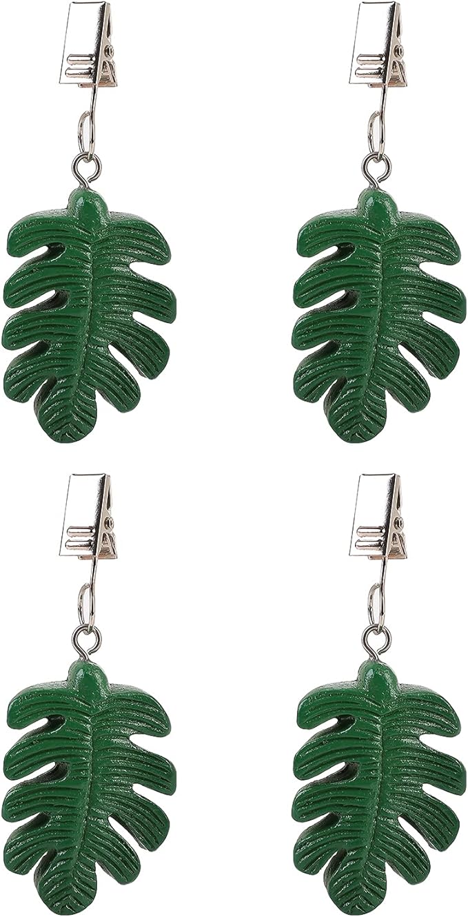TwoFish Home Set of 4 Resin Green Leaves Tablecloth Weights Clips Handicraft Green Leaves Tablecloth Clamps Pack of 4