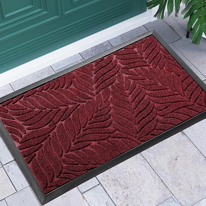 Yimobra Front Door Mat Outdoor Indoor, 29.5x17 All-Season Waterproof Door Mat Outside Entrance, All-Weather Non-Slip Outside Doormat for Garage Patio Entryway, Red