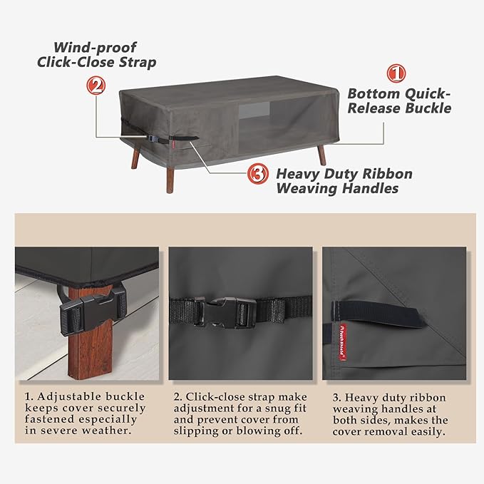 Porch Shield Patio Coffee Table Cover - Waterproof Outdoor Furniture Rectangular Small Table Covers 48 x 26 inch, Black