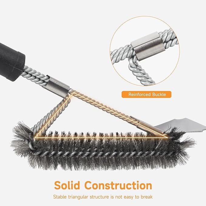 SHINESTAR Grill Brush, 18-Inch Grill Cleaning Brush with Long Handle, Durable Safe Cleaner for Cast Iron & Stainless-Steel Grates, Ideal for Outdoor Grill Brush