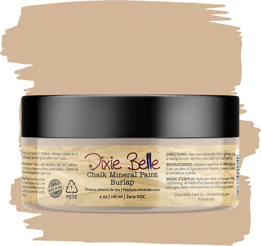Dixie Belle Paint Company Chalk Finish Furniture Paint - Burlap (4oz) - Matte Cozy Tan Chic Chalk Mineral DIY Furniture Paint