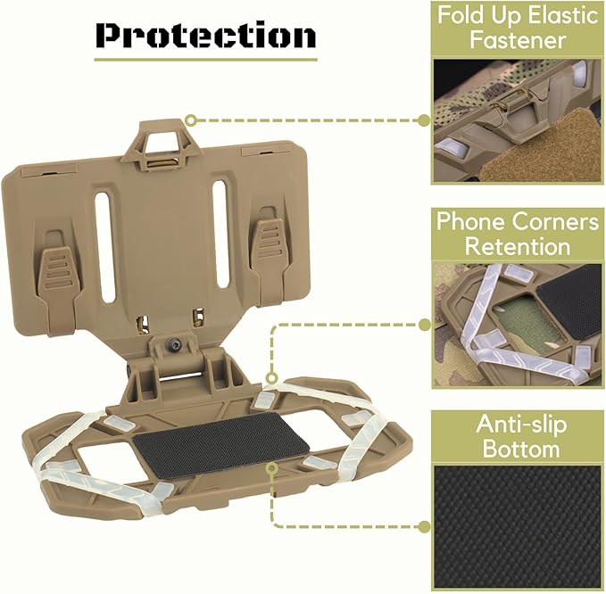 Let Me Be Tactical Plate Carrier Molle Phone Carrier Vest Attachments, Outdoor Universal Foldable Phone Chest Holder, Chest Rig Mount Navigation Board for 4.7"-6.7" Screen (FoldPanel-Black)