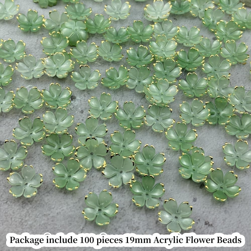 100pcs Acrylic Flower Beads, 19mm Cherry Blossom Plastic Gradient Flower Spacer Beads for DIY Crafts Bracelet Necklace Earrings Jewelry Making(Green)