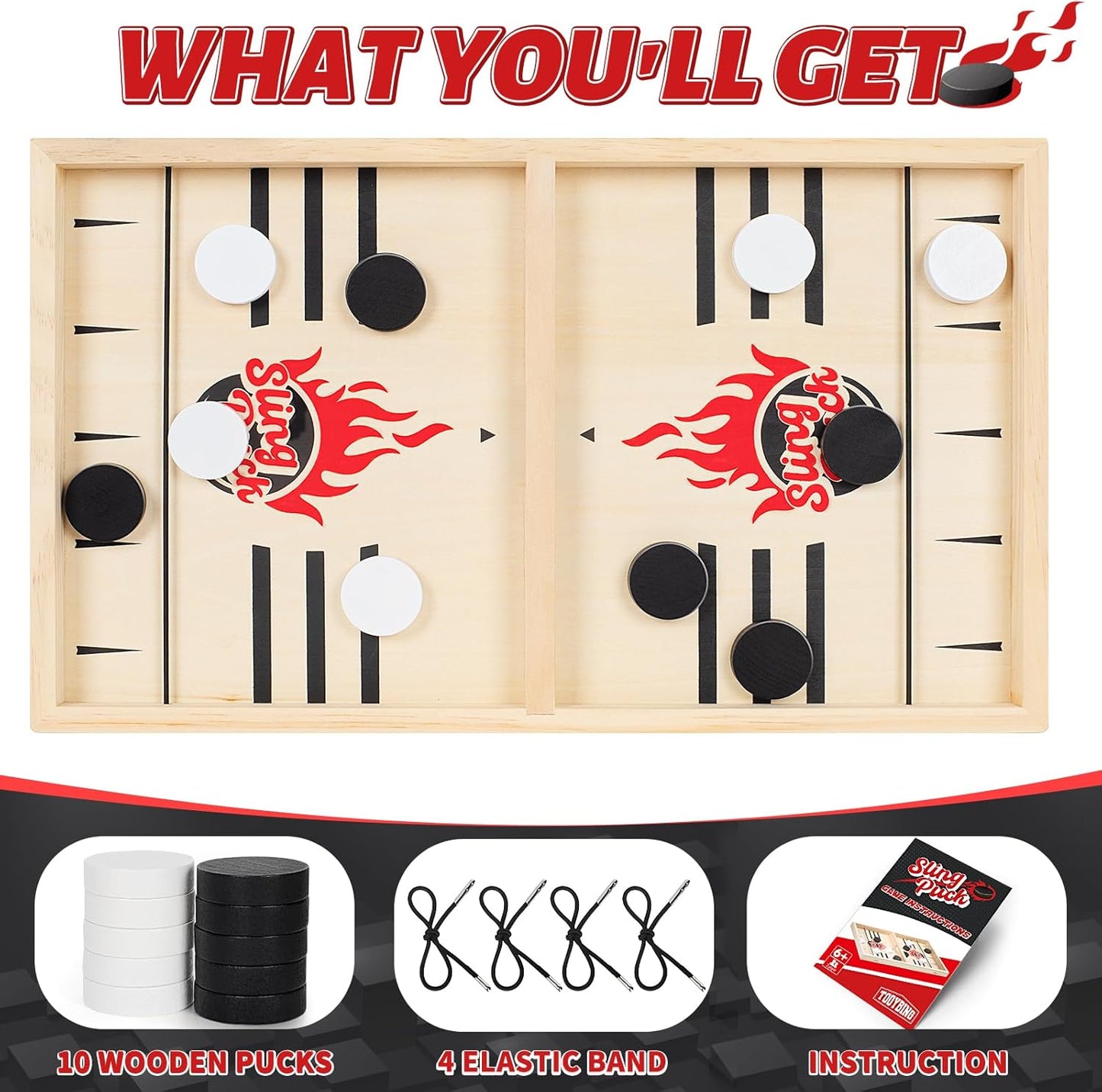 Large Fast Classic Slingshot Puck Game, Wooden Hockey Board Games for Family Night, Table Game for Adults and Kids, 2 Player Games for Ages 6 and Up, Test Speed and Accuracy, Air Hockey