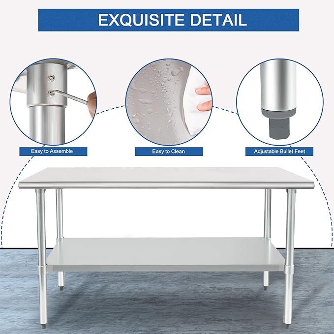 HARDURA Stainless Steel Table 24X72 Inches with Undershelf and Galvanized Legs NSF Heavy Duty Commercial Prep Work Table for Restaurant Kitchen Home and Hotel