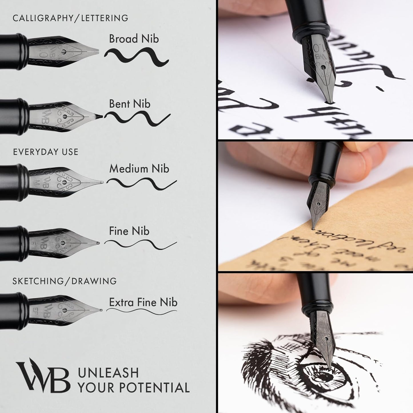 Wordsworth & Black Fountain Pen Set, Fine Nib, Includes 24 Pack Ink Cartridges, Ink Refill Converter & Gift Box, Calligraphy, [All Black], Perfect for Men & Women