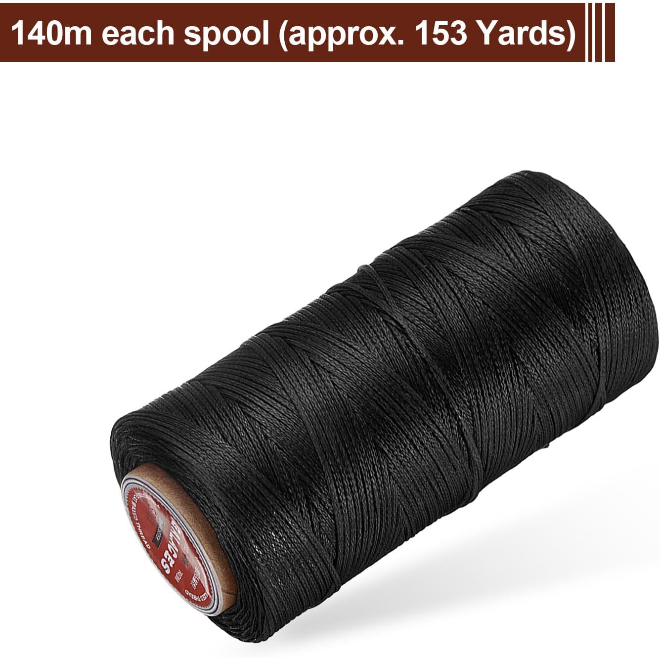 uxcell Flat Leather Sewing Waxed Thread, 140m / 153 Yards Polyester Wax String, 300D Wax Stitching Cord for Leather Crafts, Bookbinding, Bracelets Braided, Black