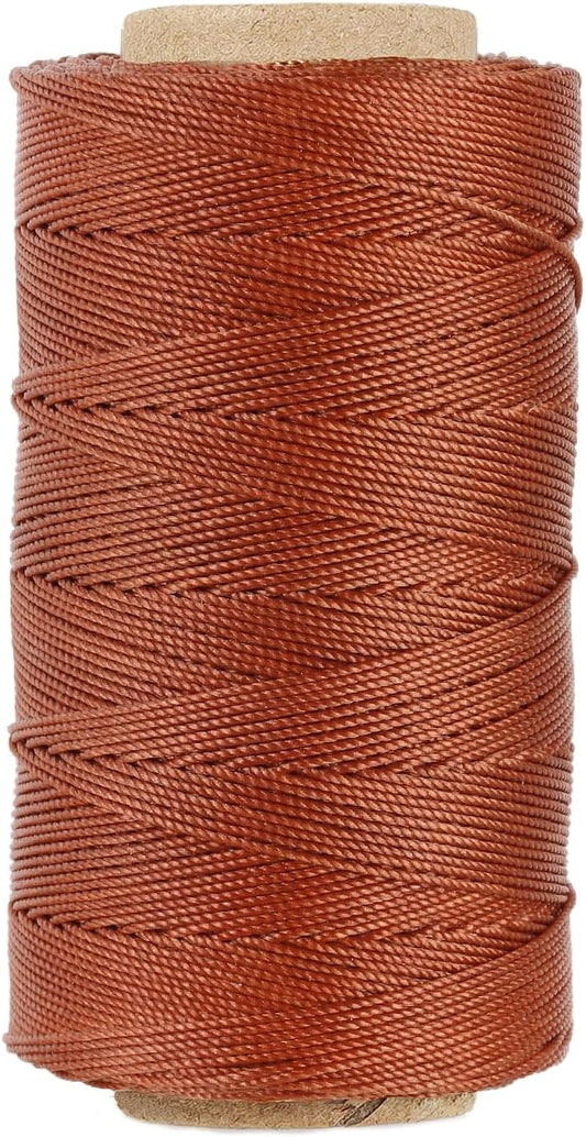 Bonded 0.8mm Round Waxed Polyester Cord, 3-ply Wax Coated Thread, 197 Yards Stiff String for Heavy Duty Fabric, Leather Sewing, Book Binding, Upholstery Repair, and Macrame Jewelry - Coffee
