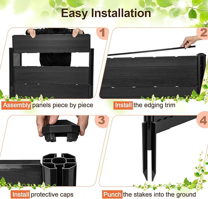 Giantex 4 Panels Outdoor Privacy Screen, 48''W x 45''H Air Conditioner Fence with Stakes, HDPE Decorative Trash Can Enclosure, Outdoor Fences for Garden Patio Lawn AC Unit Pool Pump, Black