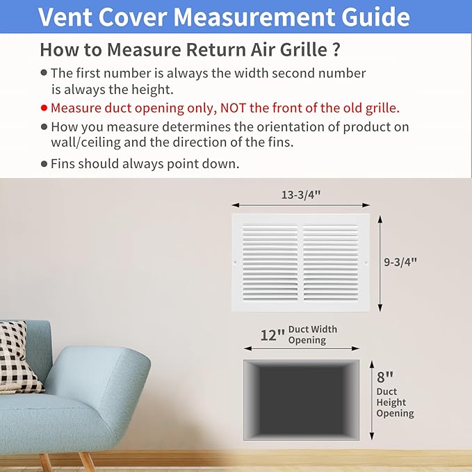 12"W x 8"H [Duct Opening Size] Steel Return Air Grille, Air Return Vent Cover for Ceiling and Sidewall - HVAC Air Vent Covers - [Outer Dimensions: 13.75"W x 9.75"H]
