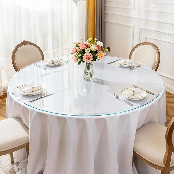 Round Frosted Table Cover Protector 28 Inch - 2mm Thick Waterproof PVC Furniture Protective Pad for Dining Room Tabletop