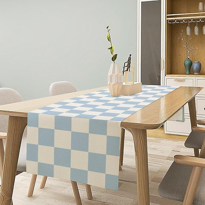 Checkered Table Runner, Retro 70s Blue Buffalo Check Table Runners for Party Kitchen Dining Wedding Banquet 13x36in