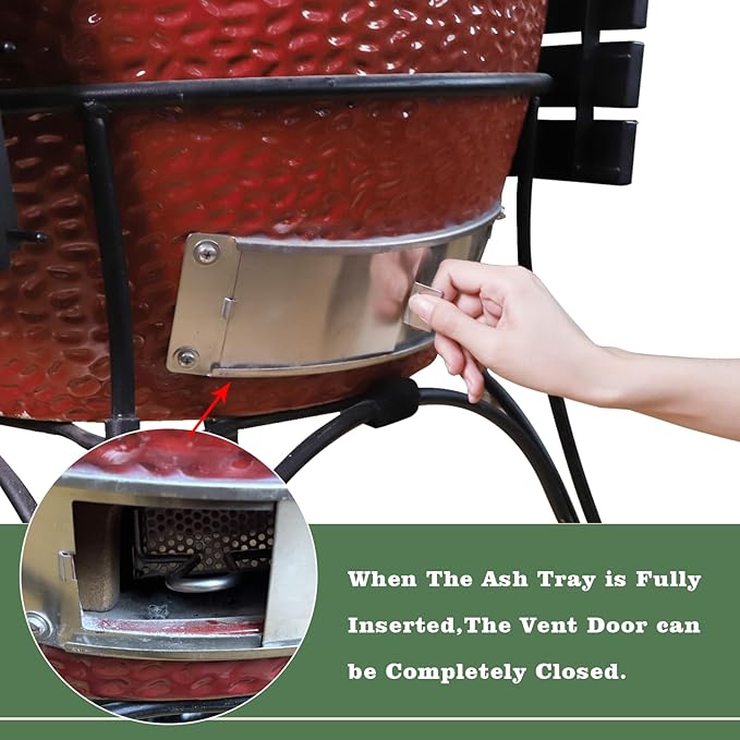 KAMaster Cast Iron Ash Can Fit Kamado Grill Classic Joe,Can Used With Original Slid Out Ash Drawer,Increases Airflow,Ash Can With Foldable Handle Can Use With Fire Grate Or Charcoal Fire Basket