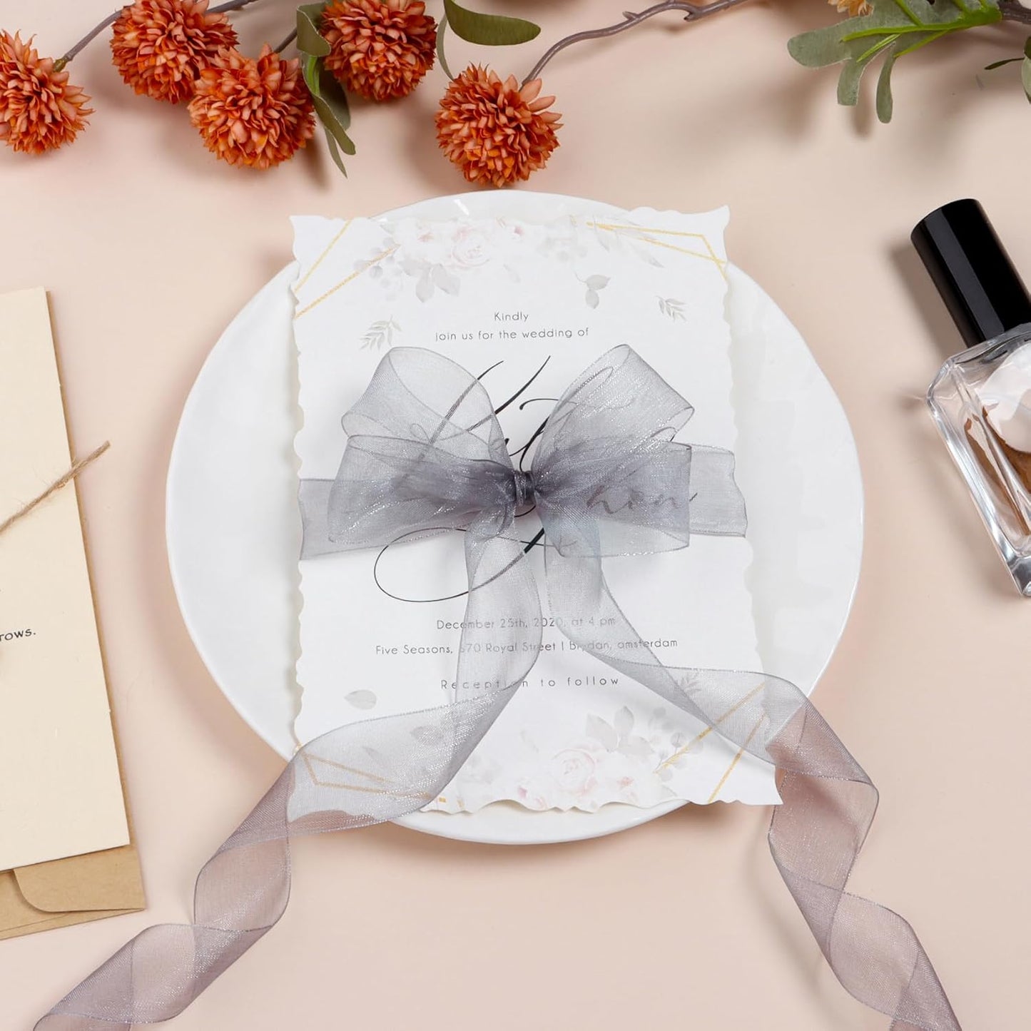 Ribbon for Gift Wrapping 3/4 inch Grey Sheer Organza Ribbon for Flower Bouquet Tulle Thin Chiffon Ribbons for Wedding Invitations Christmas Halloween Presents Decorations Crafts 50 Yards