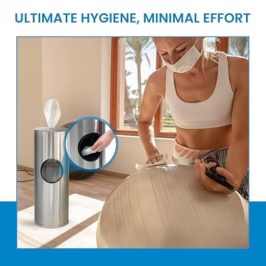 Zoom Wipes Stainless Steel Wipes Dispenser with Built-in Trash Bin – 36" Floor Stand Wipes Holder for Gyms, Offices, Homes – Sanitizing & Disinfecting Station, Commercial Grade & Rustproof.