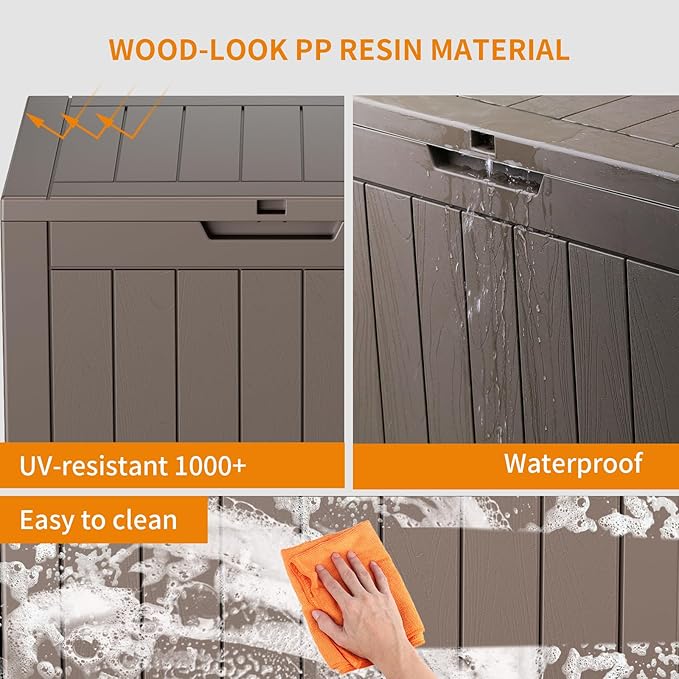 DRATO 35 Gallon Deck Boxes Resin Outdoor Storage Box UV Resistant Outside Deck Box with Lockable Lid for Patio Furniture（Grey，35 Gallon）