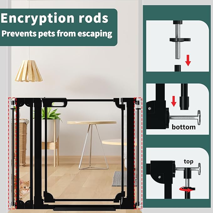 Clear Baby Gate 29.13-47.24" Wide Acrylic Safety Proof Dog Puppy Pet Barrier for Stairs, Transparent Adjustable Pressure Mounted No Drill Auto Close Indoor, Doorways, Hallway, Black