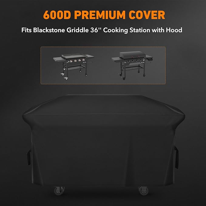 Heavy Duty 600D Polyester Cover compatible with Blackstone 36 inches 5482 Griddle Cooking Station with Hood,also compatible with Blackstone 28 inch XL,Outdoor Flat Top Gas Grill Cover with Straps