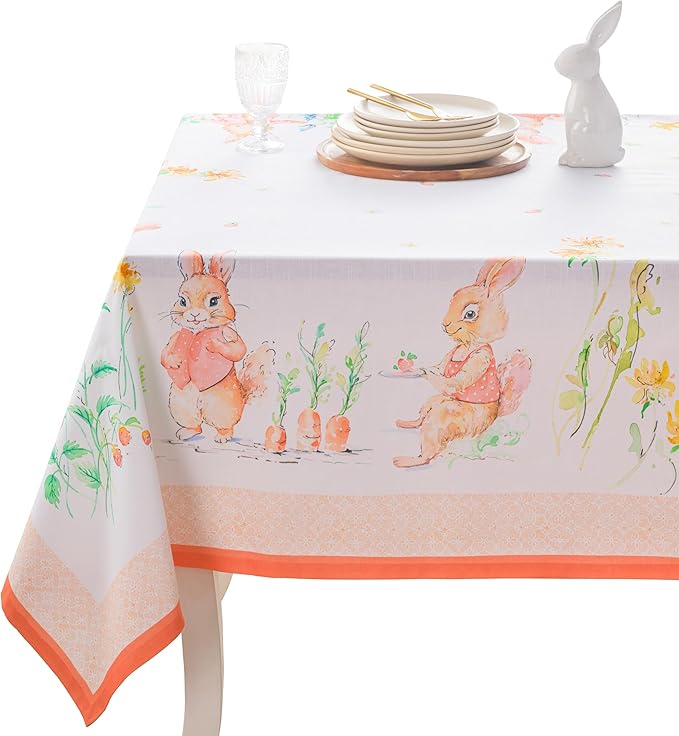 Maison d'Hermine Table Cloth Rectangle Table 100% Cotton Tablecloth for Dining Room, Farmhouse, Home, Hotel, Parties & Wedding - Ideal for Easter Decorations Spring & Summer (Bunny Party, 60" x 108")