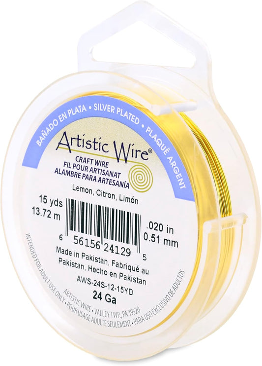 Artistic Wire, 22 Gauge Silver Plated Tarnish Resistant Colored Copper Craft Wire, Lemon, 10 yd