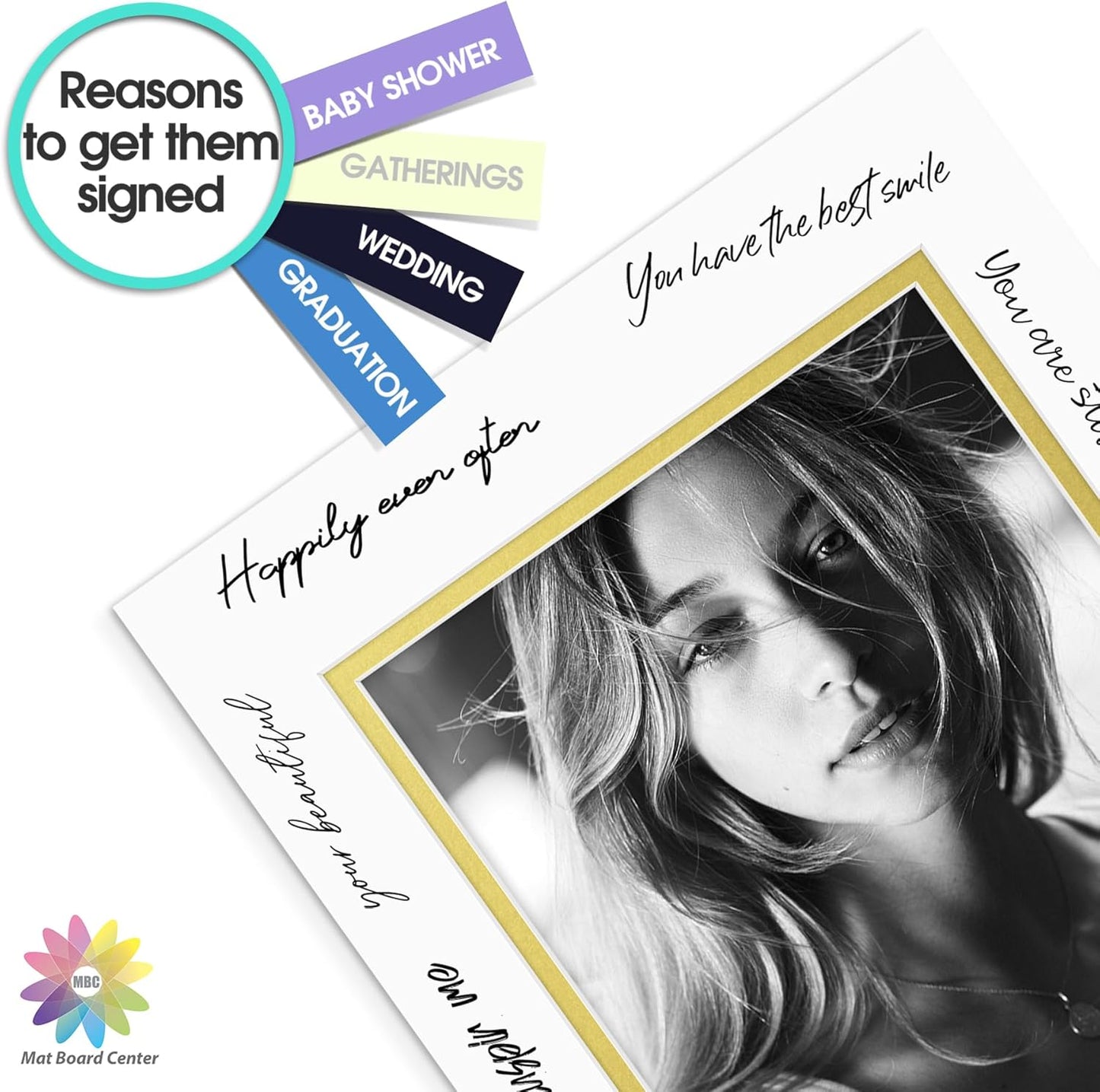 Mat Board Center, Double Mat - Acid Free, 8-ply Thickness, White Core - for Pictures, Photos, Framing (Off White Over Gold, 11x14 for 8x10, Pack of 5)