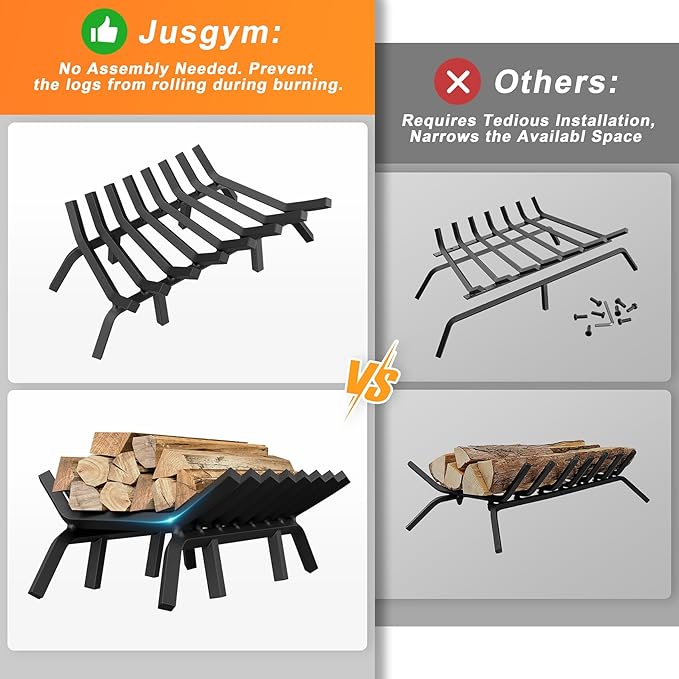 Fireplace Grate 30 Inch with 8 Support Legs, Solid Steel Heavy Duty Fireplace Log Holder with Fire Log Tongs & Fire Poker, Fireplace Log Grate for Indoor Fireplace and Outdoor In-ground Firepit