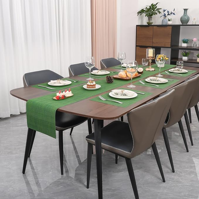 Myir JUN Table Runner, Vinyl Table Runner Indoor Arbitrarily Cropped Runner for Table Heatproof for Home Party (Dark Green, 12 x 94 inch)