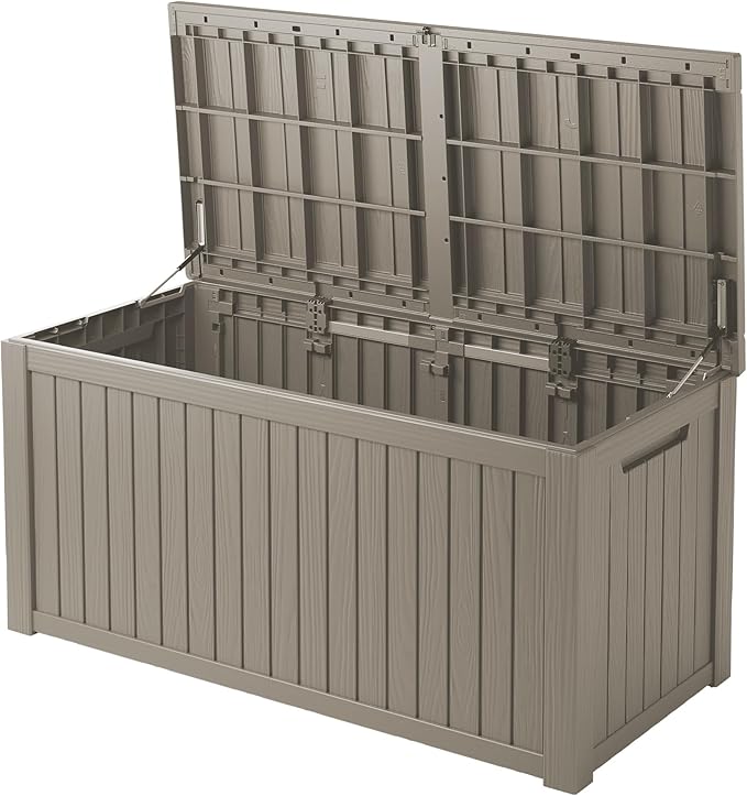 180 Gallon Large Resin Outdoor Storage Deck Box, for Patio Cushions, Garden Tools, Sports Equipment, and Pool Supplies, Lockable & Waterproof (Brown)