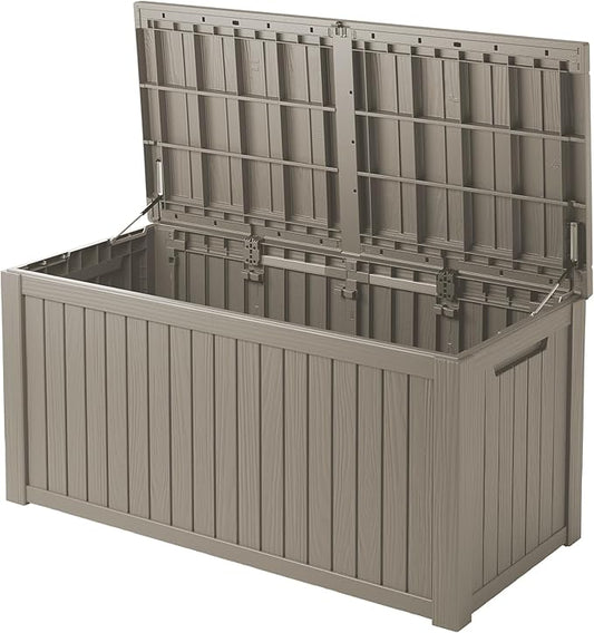 180 Gallon Large Resin Outdoor Storage Deck Box, for Patio Cushions, Garden Tools, Sports Equipment, and Pool Supplies, Lockable & Waterproof (Brown)