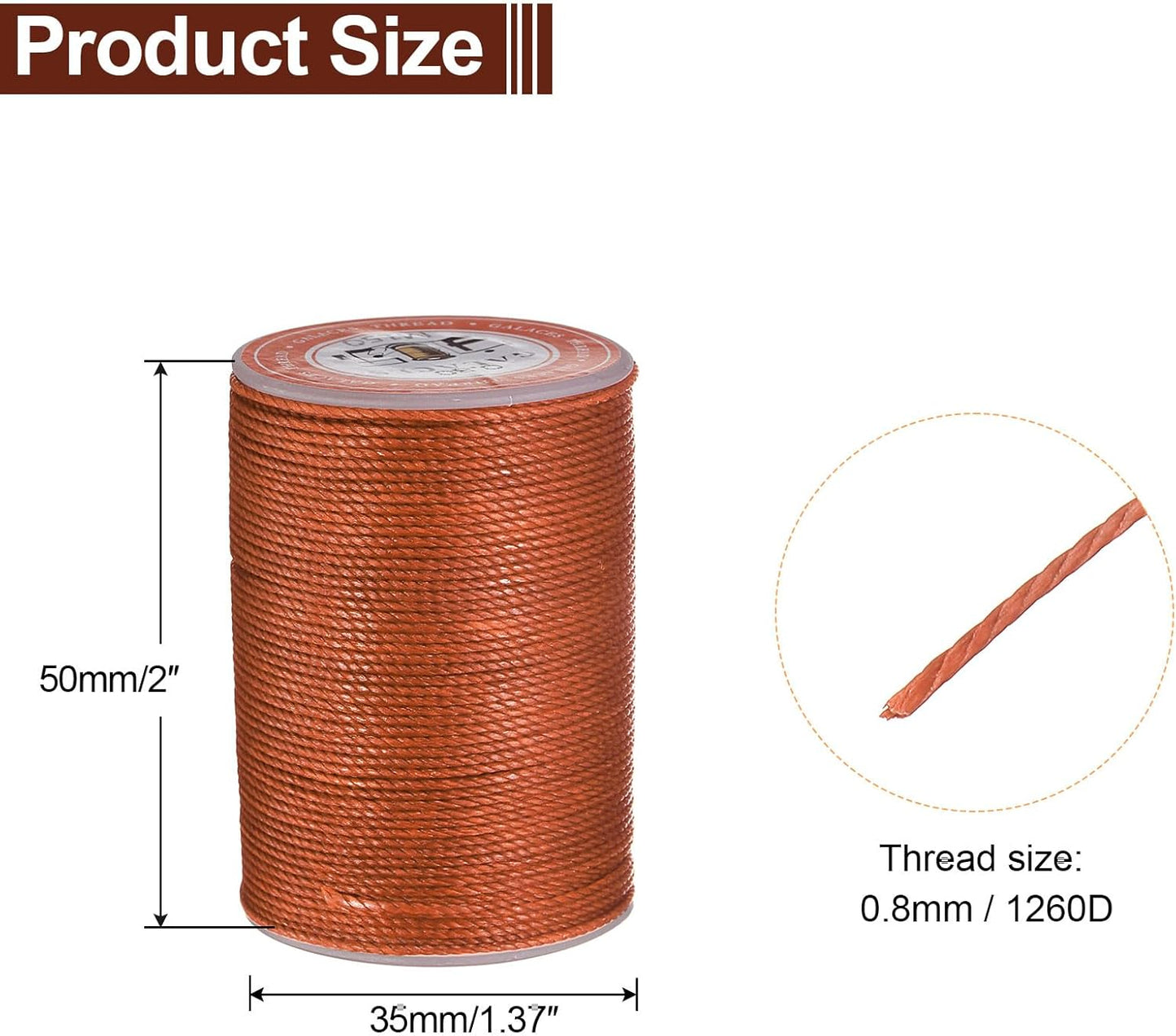 uxcell Round Leather Sewing Waxed Thread, 55m / 60 Yards Wax Polyester String, 0.8mm Waxed Stitching Cord for Leather Crafts, Bookbinding, Bracelets Braided, Burnt Orange