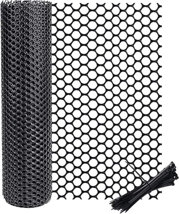 vensovo Black Plastic Wire Mesh 16IN x 33FT Roll - Chicken Wire Fencing for Poultry, Gardening Barrier, Balcony Guard for Cats and Dogs, Floral Craft Mesh with 60 Zip Ties