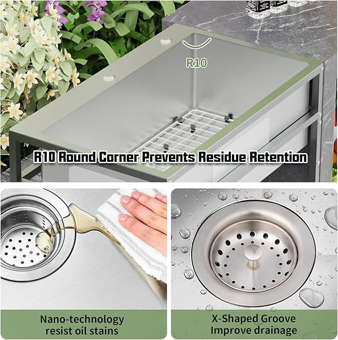 30x18 Inch Stainless Steel Utility Sink-Freestanding Laundry Sink Practicality With Accessories Stainless Functional Faucet,Soap Dispenser, SS Sink Grid For Laundry,Garage,Outdoor Kitchen,Garden...