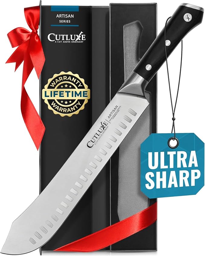 Cutluxe Butcher Knife – 10″ Bullnose Carving Knife, Forged High Carbon German Steel – Full Tang & Razor Sharp – Ergonomic Handle Design, Grilling Gifts for Men – Artisan Series