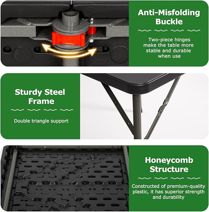 BestOffice 4 FT Picnic Table Folding Table Camping Plastic Table Fold Up Table Lock for Party Event, Black