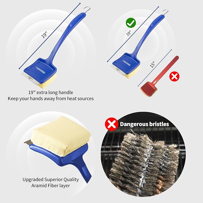 19" Large Bristle-Free Steam Grill Brush,Replaceable BBQ Cleaning Head,Safe Grill Accessories for Cast Iron/Porcelain/Weber Gas/Charcoal Grill,Grill Cleaner for Outdoor Grill
