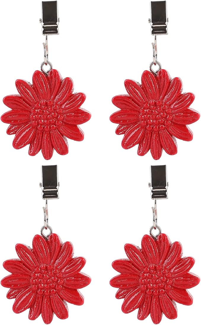 TwoFish Home Set of 4 Red Sunflower Resin Table Cover Tablecloth Weights Clips Handicraft Tablecloth Clamps Pack of 4
