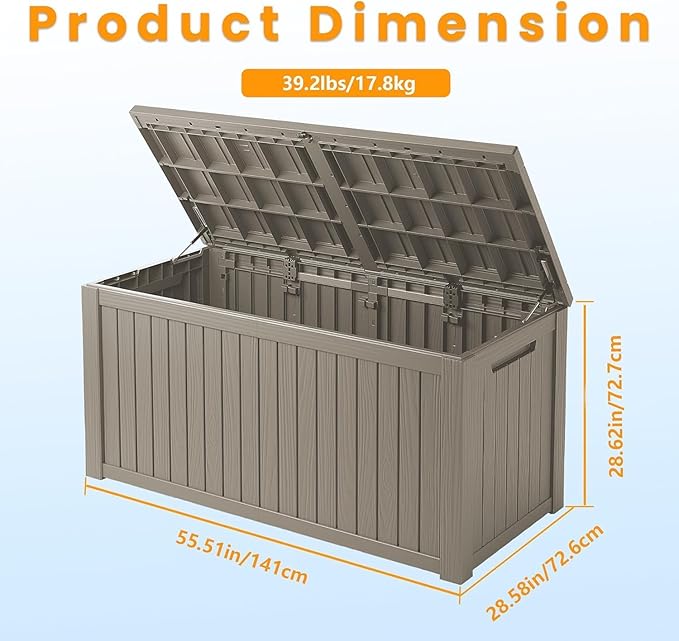 210 Gallon Outdoor Storage Bench Waterproof - Resin Deck Storage Chest for Patio & Pool, Lockable Outdoor Storage Box for Cushions & Tools, UV-Resistant, Granite Grey