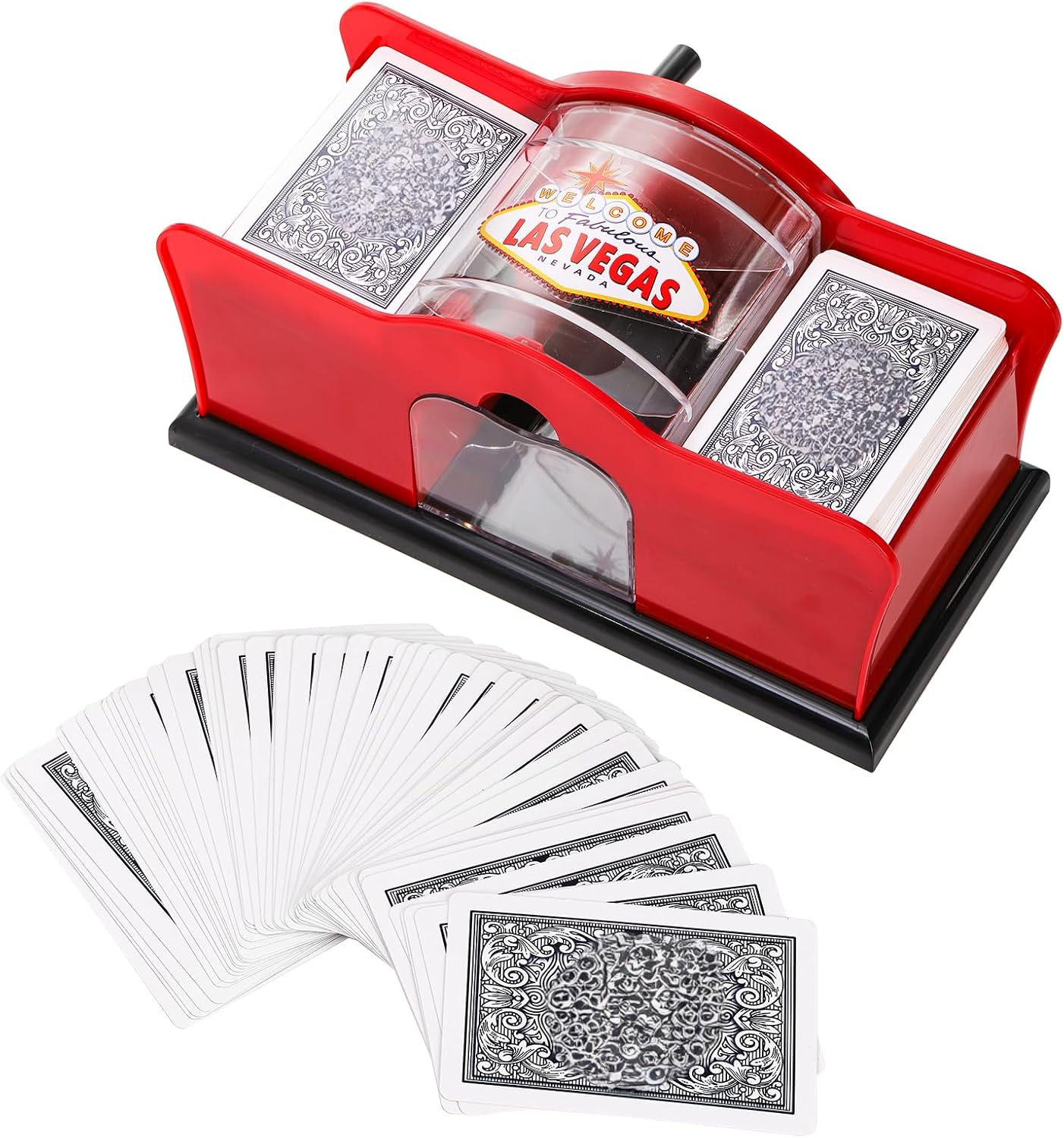 Frcctre Manual Card Shuffler 2 Deck with Hand Crank, Manual Poker Card Shuffler Cards Mixer Machine for Standard Size Playing Cards