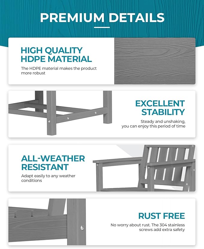 Ciokea HDPE Outdoor Dining Table with Umbrella Hole,66" Rectangle Patio Table for 6,All-Weather Outdoor Patio Furniture Set for Garden Backyard,Grey