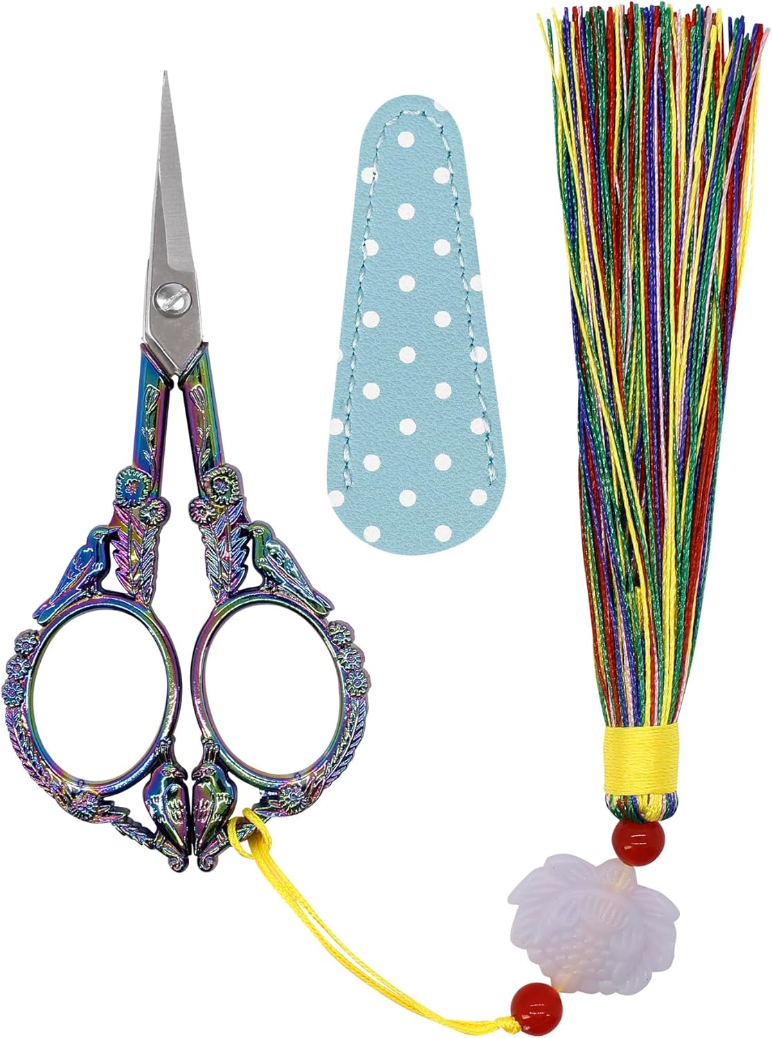 BIHRTC 4.5Inch Sewing Scissors Stainless Steel Sharp Tip Scissors with Leather Cover Tassel Small Crafting Household Shear for Cross Stitch Needlework Beading DIY Threading