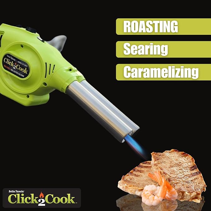 Click2Cook 2-in-1 Dual Nozzle BBQ Lighter & Blower – Refillable Butane Jet Torch & Battery Powered Fan – Professional Fire Starter for Charcoal Grills, Smokers, Fire Pits, & Sous Vide Searing