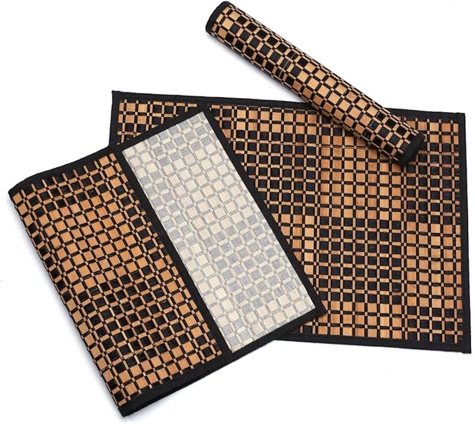 Bamboo Placemats Set of 4, Woven Table Mats for Dining Table Decor, Washable Place Mats for Kitchen Table, Non-Slip sushi rolling mat for Indoor and Outdoor