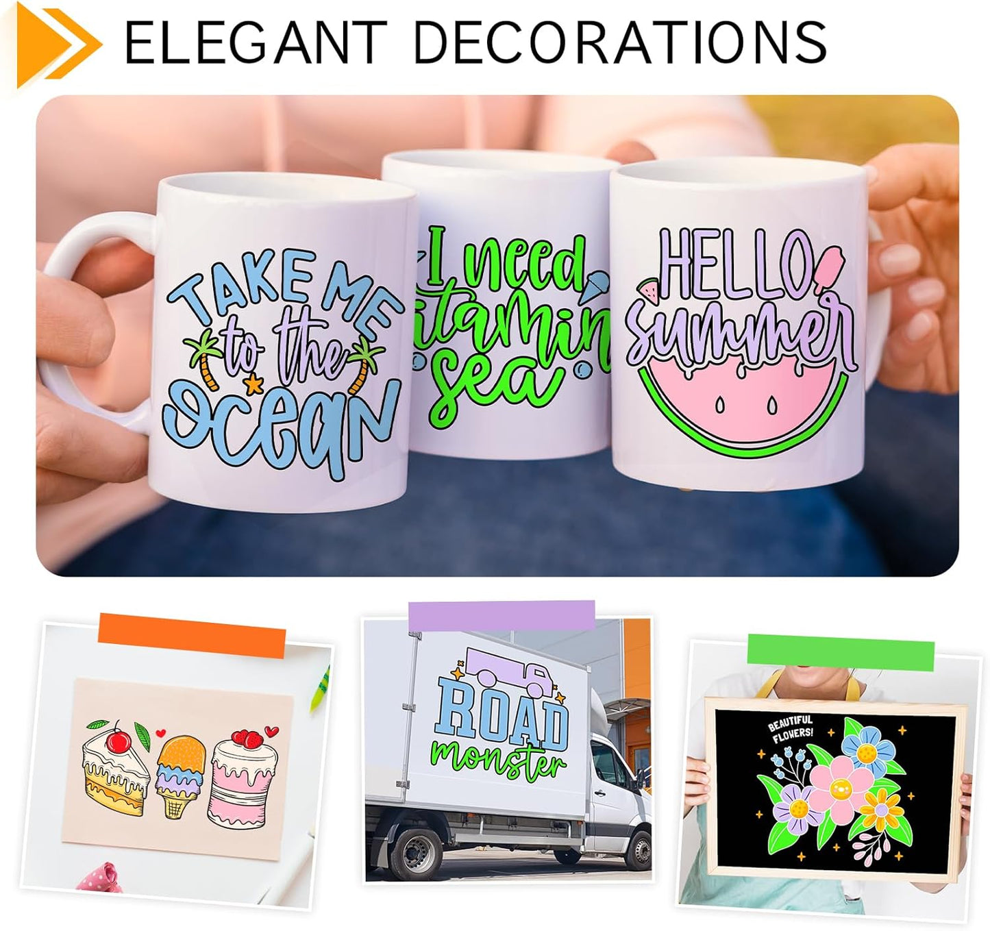 GIRAFVINYL Neon Permanent Vinyl 5 Sheets - 12”x12” Easy to Weed Bright Color Neon Permanent Adhesive Vinyl for Mugs, Sign, Banner,