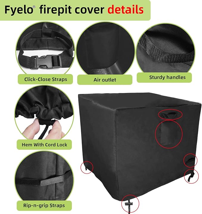 28 Inch Gas Fire Pit Cover, Heavy Duty 600D Waterproof & Windproof 28 x 28 x 25 Inch Square Cover Fit for Outdoor Fireplace & Propane Fire pit Tables, Black