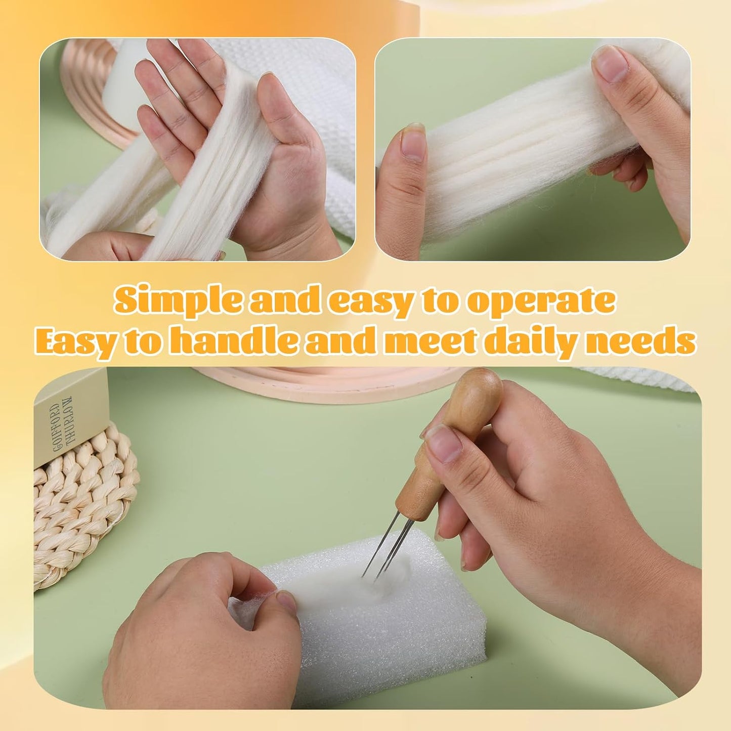 3.53oz Wool Roving Yarn, Fiber Roving Wool Top, Needle Felting Supplies, Pure Wools, Chunky Yarn, Spinning Wools for Needle Felting Wet DIY Hand Spinning (Natural White)