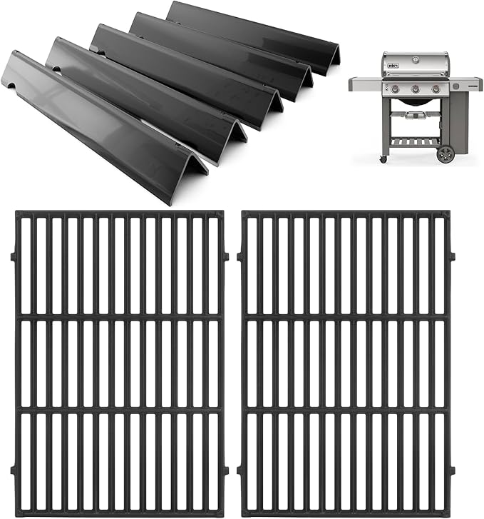 66095 Grill Grates & 66032 Flavorizer Bars for Weber GS4 Genesis II/LX 300 Series, Grill Parts for Genesis II S-310,E-330,E-310,S-320,S-335,E-345,SE-310, Cast Iron Grids for Weber 66795, 66802